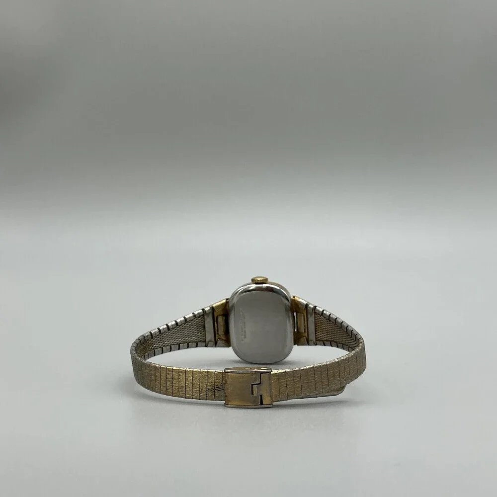 Vintage Timex Womens Watch 25mm Black Dial Gold Tone Mesh Band Manual Wind